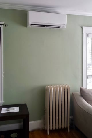 Dorchester_victorian_condo_cooling.jpg Ductless HVAC hanging wall unit in Dorchester, MA condo